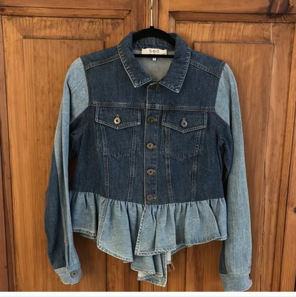 Sea New York Two-Tone Denim Jacket With Peplum - Picture 2 of 2